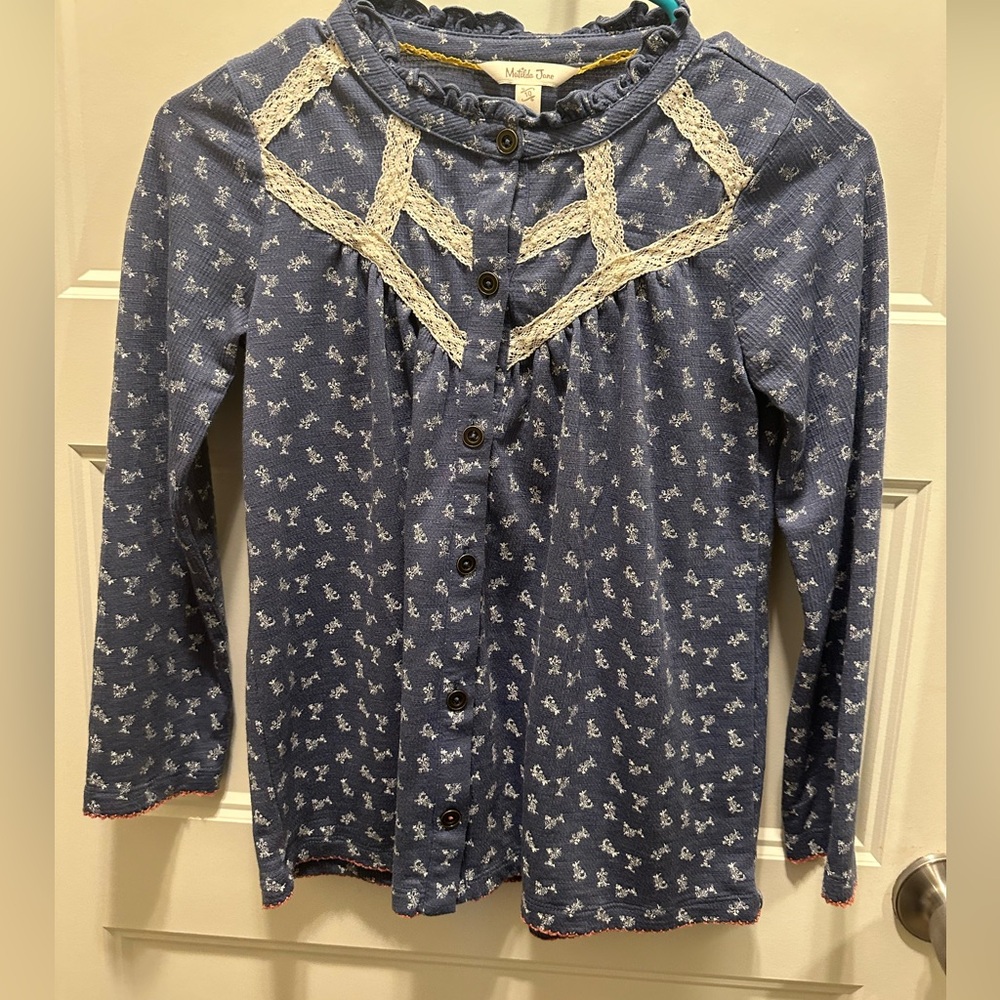 Matilda Jane Girls' Navy Floral Long-Sleeve Top Size 10 - EUC"